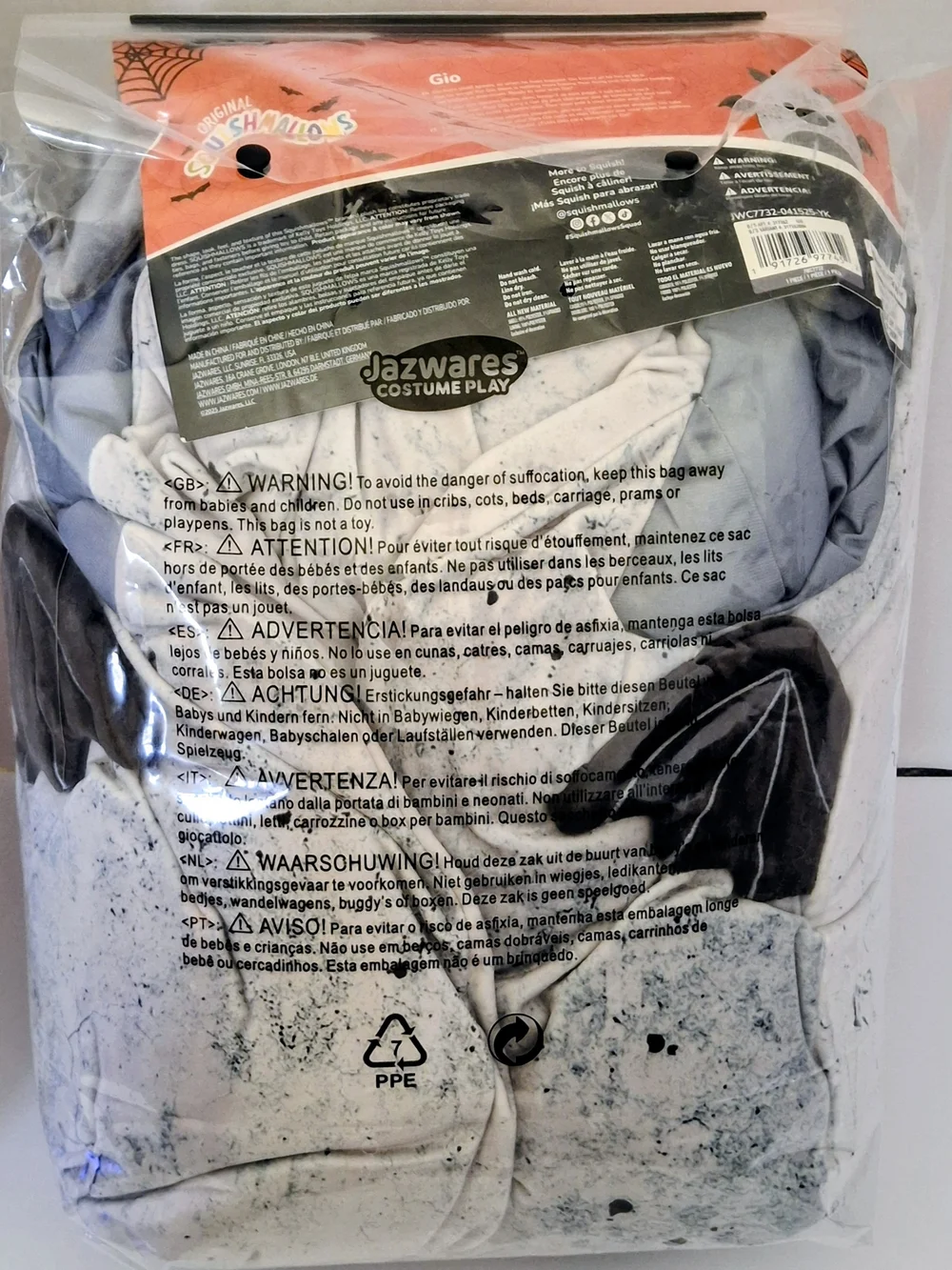 Squishmallows Gio Gray Bat Plush Kids Costume Vest